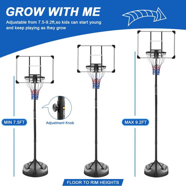 Portable Basketball Hoop System Stand Height Adjustable 7.5Ft 9.2Ft With 32 Inch Backboard And Wheels For Youth Adults Indoor Outdoor Basketball Goal