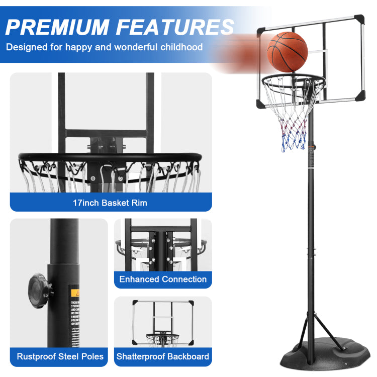 Portable Basketball Hoop System Stand Height Adjustable 7.5Ft 9.2Ft With 32 Inch Backboard And Wheels For Youth Adults Indoor Outdoor Basketball Goal