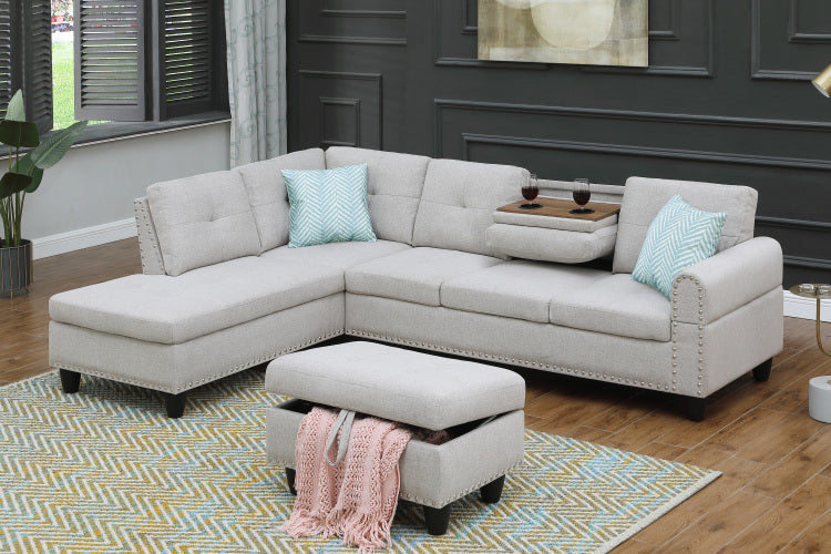 Alger 98" Wide Left Hand Facing Sofa & Chaise With Ottoman