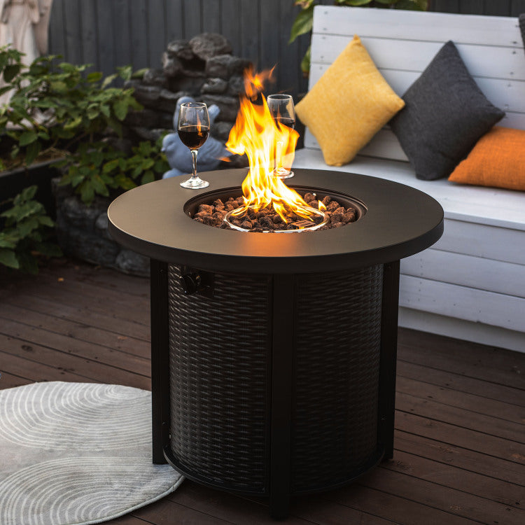 30" Propane Gas Fire Pit Table, 50000 Btu Round Steel Fire Pit For Outside Patio Deck Garden Courtyard Black