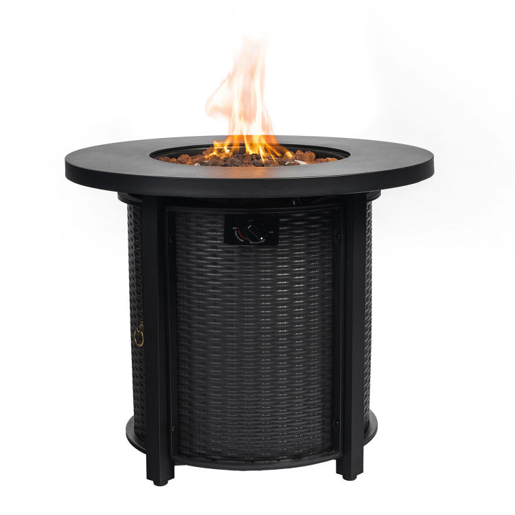 30" Propane Gas Fire Pit Table, 50000 Btu Round Steel Fire Pit For Outside Patio Deck Garden Courtyard Black