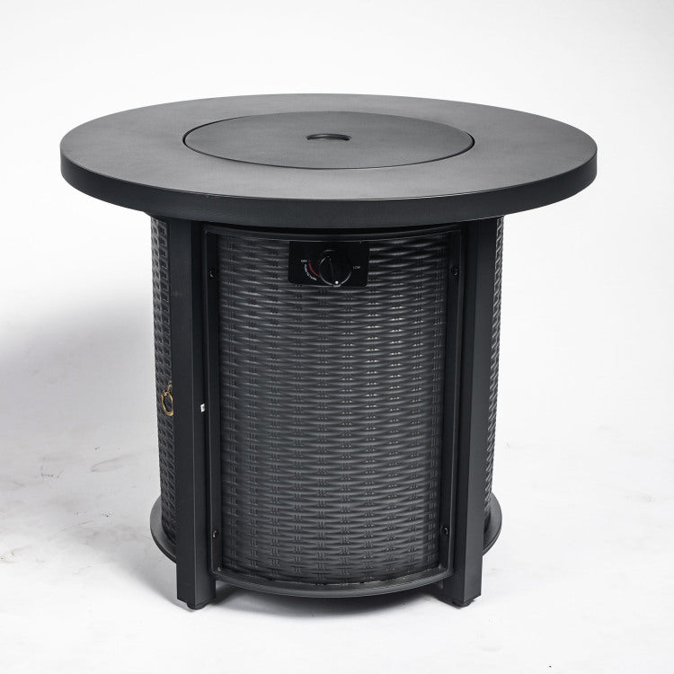 30" Propane Gas Fire Pit Table, 50000 Btu Round Steel Fire Pit For Outside Patio Deck Garden Courtyard Black