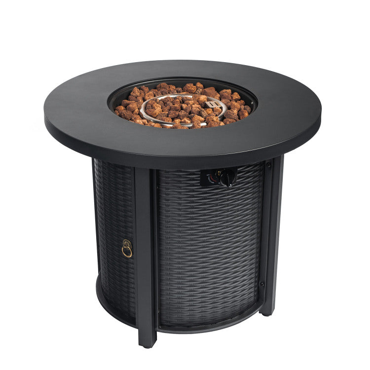 30" Propane Gas Fire Pit Table, 50000 Btu Round Steel Fire Pit For Outside Patio Deck Garden Courtyard Black