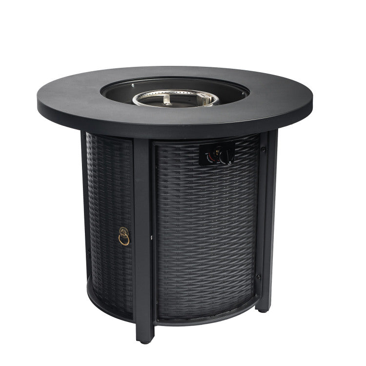 30" Propane Gas Fire Pit Table, 50000 Btu Round Steel Fire Pit For Outside Patio Deck Garden Courtyard Black
