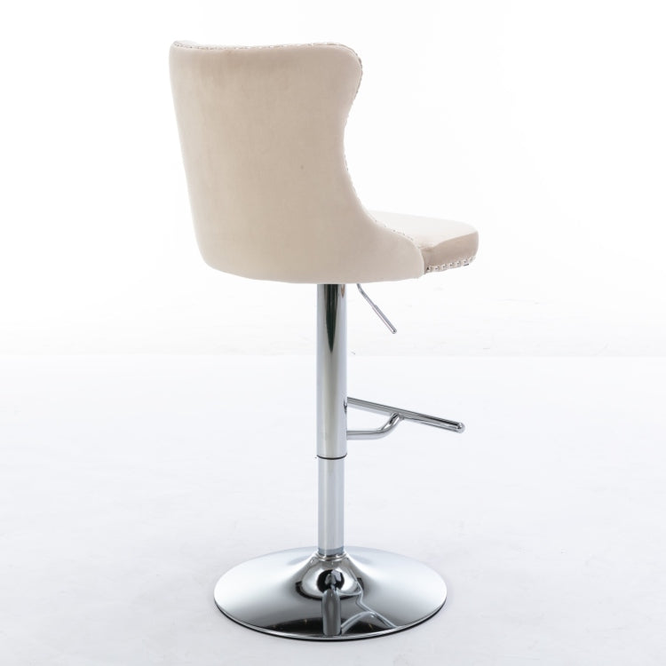 Swivel Velvet Barstools Adjusatble Seat Height From 25 33 Inch, Modern Upholstered Chrome Base Bar Stools With Backs Comfortable Tufted For Home Pub And Kitchen Island, Beige,Set Of 2
