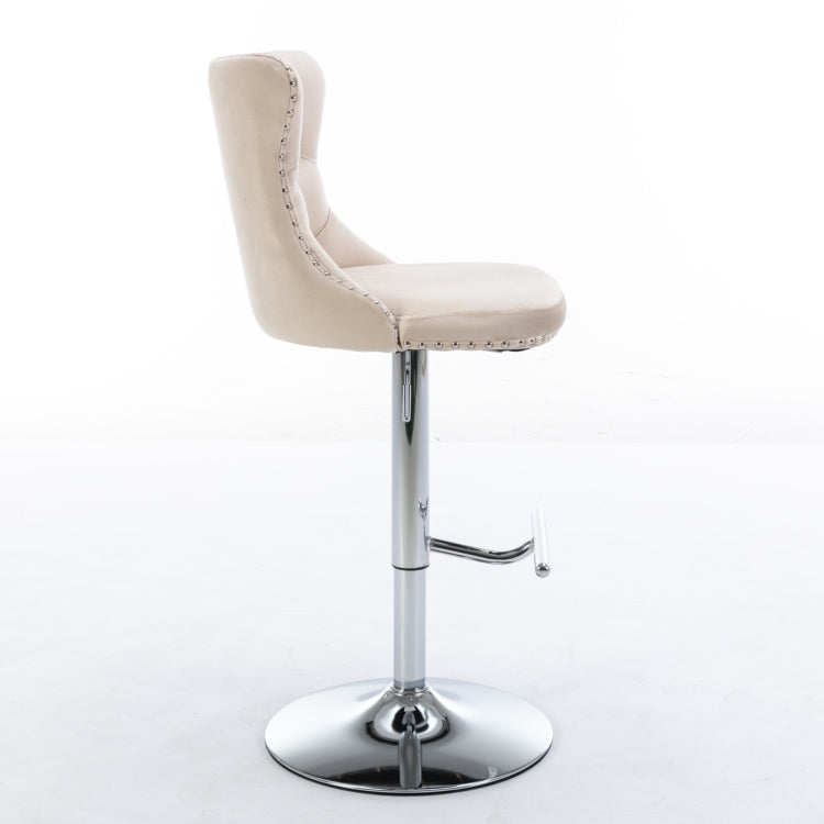 Swivel Velvet Barstools Adjusatble Seat Height From 25 33 Inch, Modern Upholstered Chrome Base Bar Stools With Backs Comfortable Tufted For Home Pub And Kitchen Island, Beige,Set Of 2