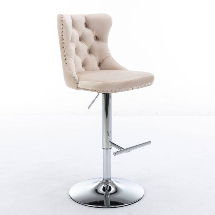Swivel Velvet Barstools Adjusatble Seat Height From 25 33 Inch, Modern Upholstered Chrome Base Bar Stools With Backs Comfortable Tufted For Home Pub And Kitchen Island, Beige,Set Of 2