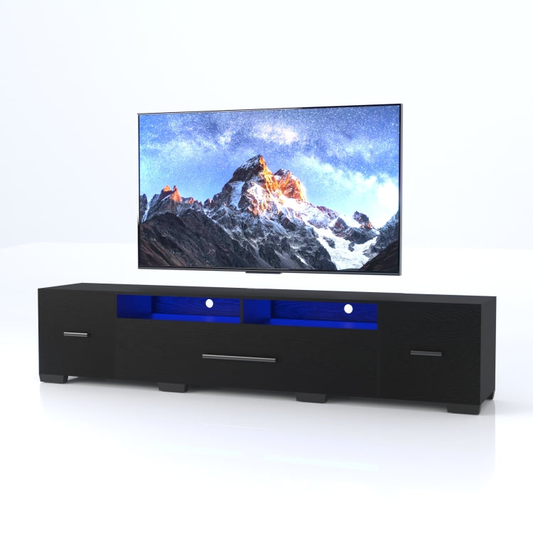Video Tv Console With Storage Cabinets, Remote, App Control Long Led Tv Stand, Full Rgb Color Selection, 31 Modes Changing Lights Modern Entertainment Center With Power Cord Black, For 80 Inches