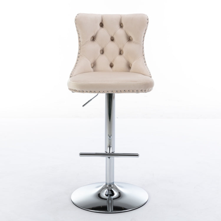Swivel Velvet Barstools Adjusatble Seat Height From 25 33 Inch, Modern Upholstered Chrome Base Bar Stools With Backs Comfortable Tufted For Home Pub And Kitchen Island, Beige,Set Of 2