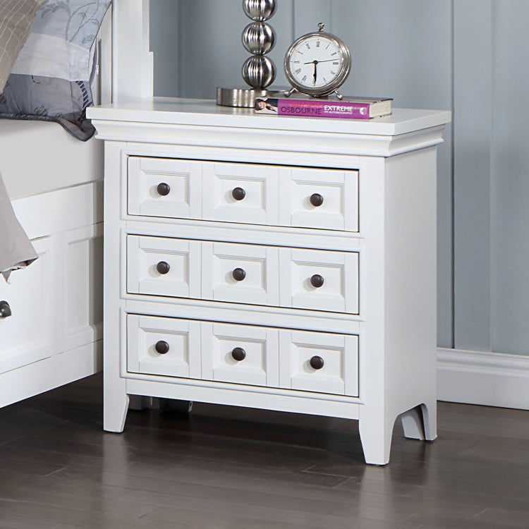 Transitional Style White Color Solid Wood 1Pc Nightstand Only Bedroom Furniture Bedside Table Round Knobs 3 Drawers Nightstand