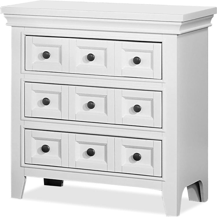 Transitional Style White Color Solid Wood 1Pc Nightstand Only Bedroom Furniture Bedside Table Round Knobs 3 Drawers Nightstand