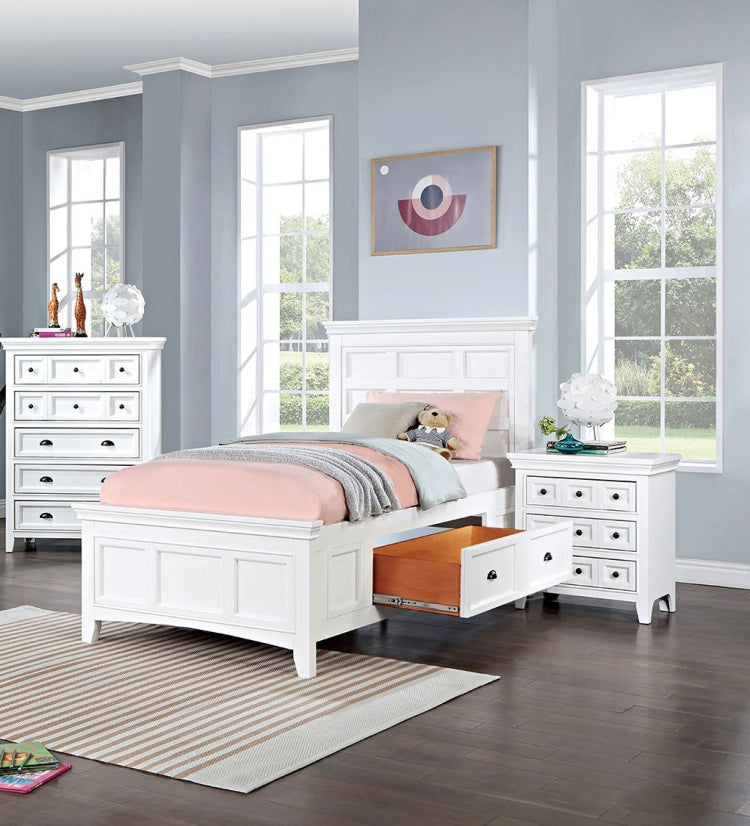 Transitional Style White Color Solid Wood 1Pc Nightstand Only Bedroom Furniture Bedside Table Round Knobs 3 Drawers Nightstand