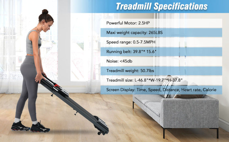 Folding Treadmills Walking Pad Treadmill For Home Office 2.5Hp Walking Treadmill With Incline 0.5 7.5Mph 265Lbs Capacity Treadmill For Walking Running