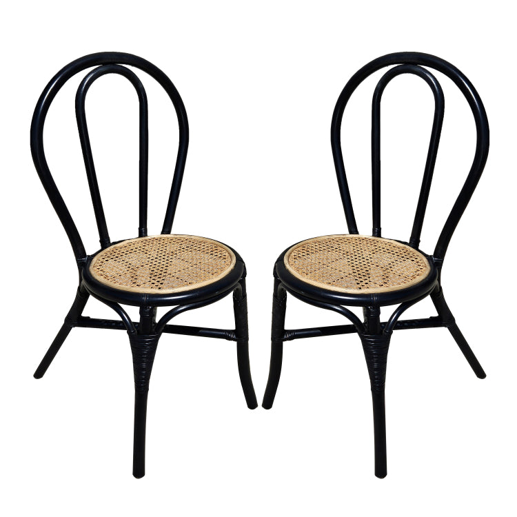 Set Of 2, 15.5X20.5X35.5" Black Rattan Dining Chair