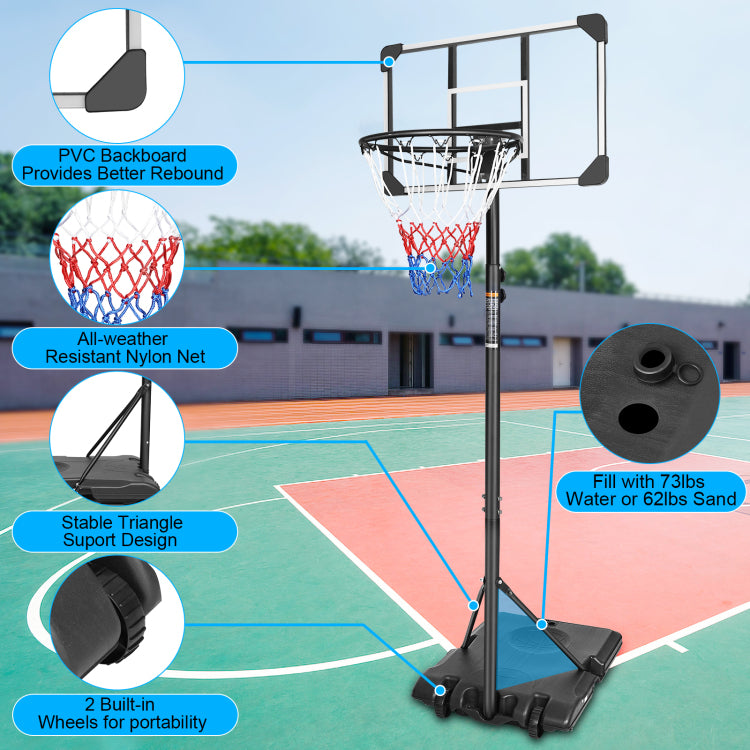 Basketball Goal Portable Basketball Hoop Indoor Outdoor Basketball Stand 5.6 7Ft Adjustable 28In Backboard With Wheels