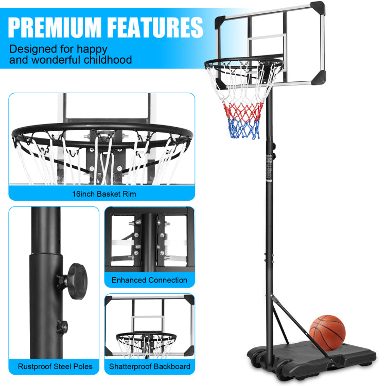Basketball Goal Portable Basketball Hoop Indoor Outdoor Basketball Stand 5.6 7Ft Adjustable 28In Backboard With Wheels