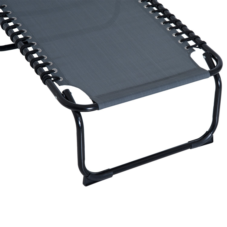 Folding Chaise Lounge Pool Chair, Patio Sun Tanning Chair, Outdoor Lounge Chair With 4 Position Reclining Back, Mesh Seat For Beach, Yard, Patio, Gray