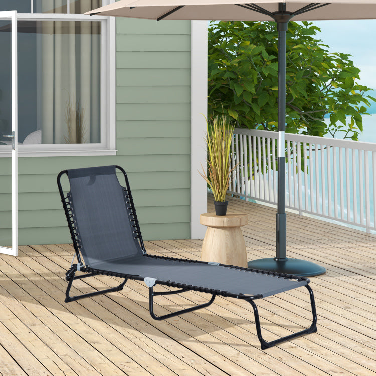 Folding Chaise Lounge Pool Chair, Patio Sun Tanning Chair, Outdoor Lounge Chair With 4 Position Reclining Back, Mesh Seat For Beach, Yard, Patio, Gray