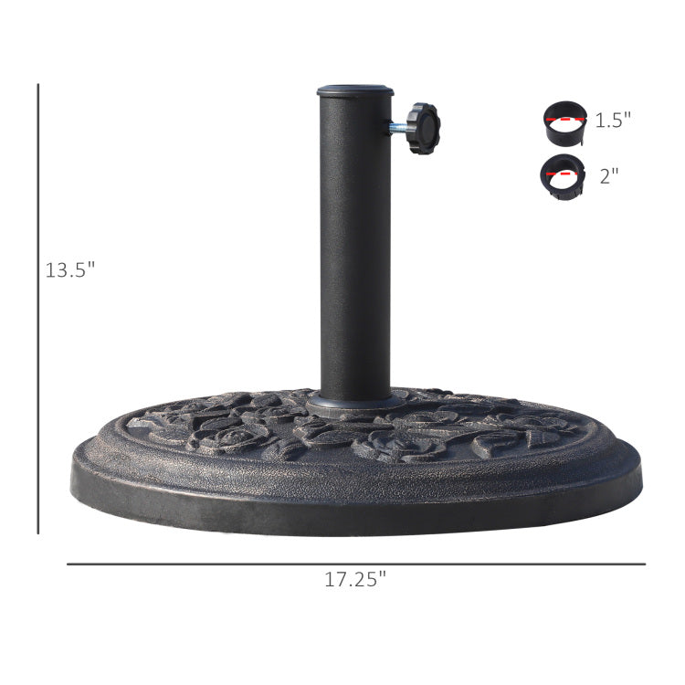 17" 26 Lbs Round Resin Umbrella Base Stand Market Parasol Holder With Beautiful Decorative Pattern & Easy Setup, For 1.5", 1.89" Pole, For Lawn, Deck, Backyard, Garden, Bronze
