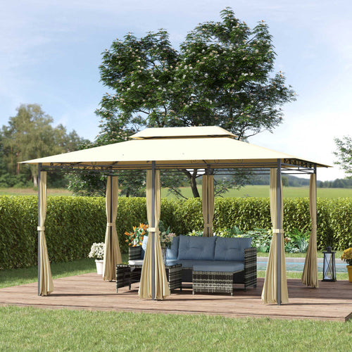 10' X 13' Patio Gazebo, Outdoor Gazebo Canopy Shelter With Curtains, Vented Roof, All Weather Steel Frame, For Garden, Lawn, Backyard And Deck, Cream White