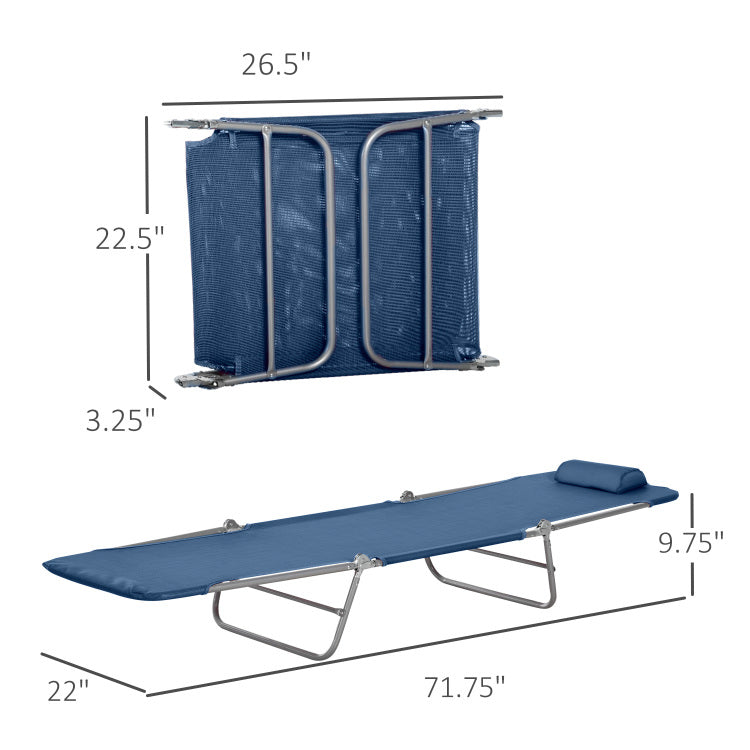 Folding Chaise Lounge Pool Chair, Patio Sun Tanning Chair, Outdoor Lounge Chair With 6 Position Reclining Back, Mesh Seat, And Headrest For Beach, Yard, Patio, Blue