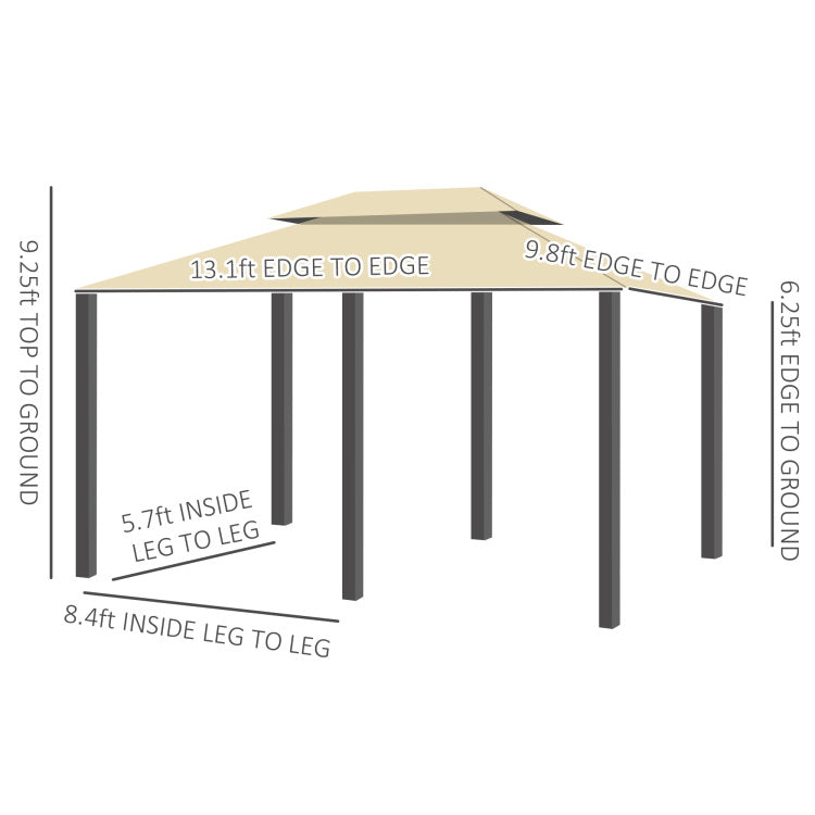 10' X 13' Patio Gazebo, Outdoor Gazebo Canopy Shelter With Curtains, Vented Roof, All Weather Steel Frame, For Garden, Lawn, Backyard And Deck, Cream White