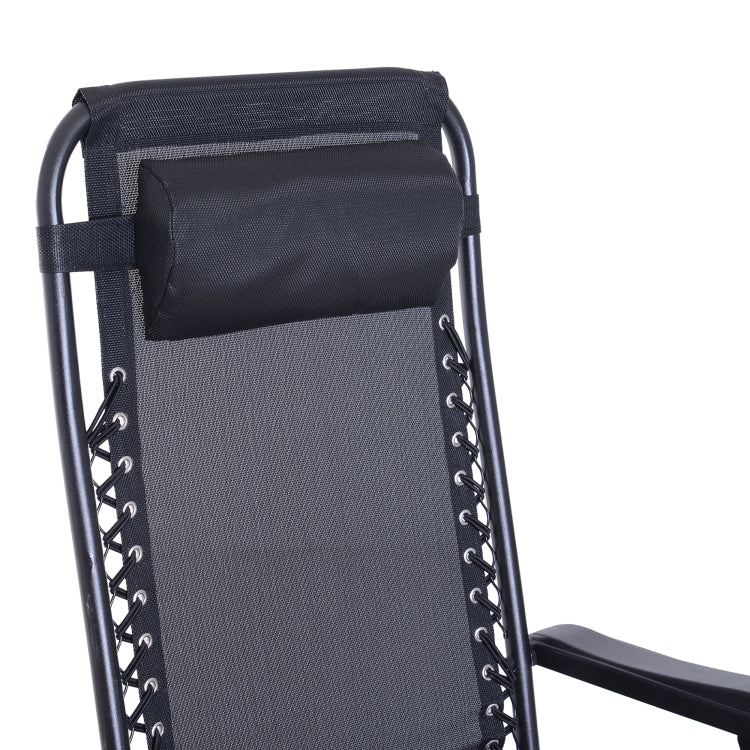 Outdoor Rocking Chairs, Foldable Reclining Anti Gravity Lounge Rocker W Pillow, Cup & Phone Holder, Combo Design W Folding Legs, Black