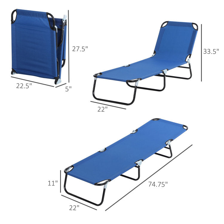 Folding Chaise Lounge Pool Chair, Patio Sun Tanning Chair, Outdoor Lounge Chair With 5 Positions Reclining Back, Oxford Fabric Seat For Beach, Yard, Patio, Blue