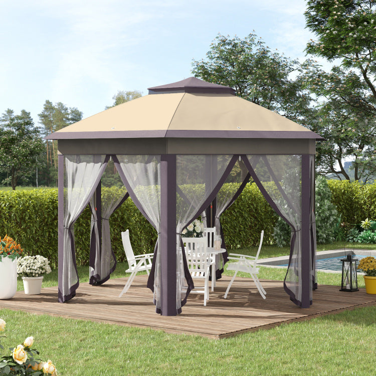 13' X 13' Pop Up Gazebo, Hexagonal Canopy Shelter With 6 Zippered Mesh Netting, Event Tent With Strong Steel Frame For Patio Backyard Garden Wedding Party