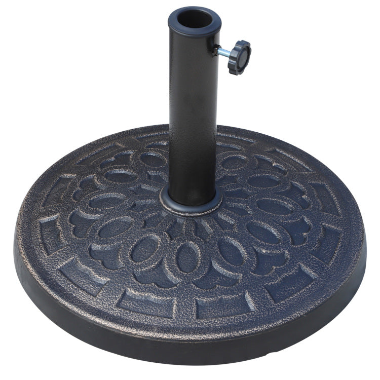 17" 26 Lbs Round Resin Umbrella Base Stand Market Parasol Holder With Beautiful Decorative Pattern & Easy Setup, For 1.5", 1.89" Pole, For Lawn, Deck, Backyard, Garden, Bronze