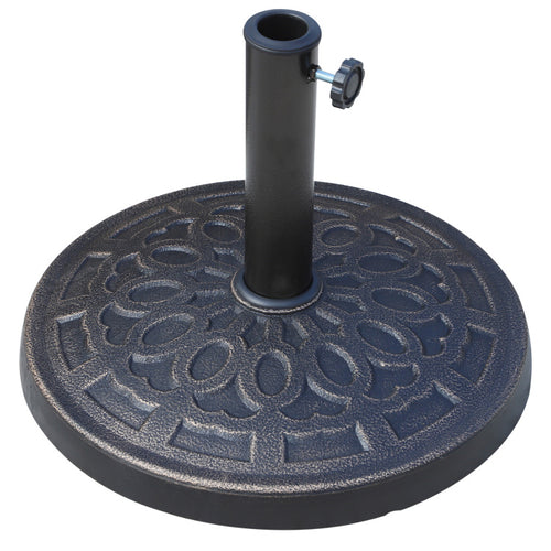 17" 26 Lbs Round Resin Umbrella Base Stand Market Parasol Holder With Beautiful Decorative Pattern & Easy Setup, For 1.5", 1.89" Pole, For Lawn, Deck, Backyard, Garden, Bronze