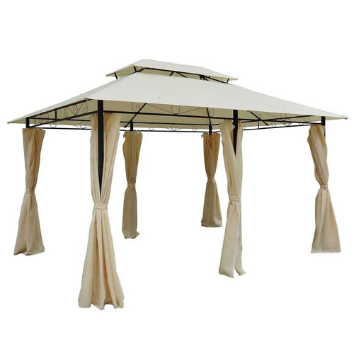 10' X 13' Patio Gazebo, Outdoor Gazebo Canopy Shelter With Curtains, Vented Roof, All Weather Steel Frame, For Garden, Lawn, Backyard And Deck, Cream White