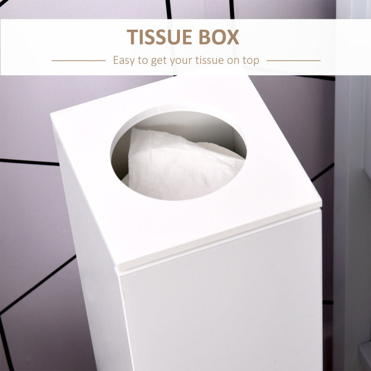 Toilet Paper Cabinet, Small Bathroom Corner Floor Cabinet With Doors And Shelves, Thin Storage Bathroom Organizer For Paper Shampoo, White