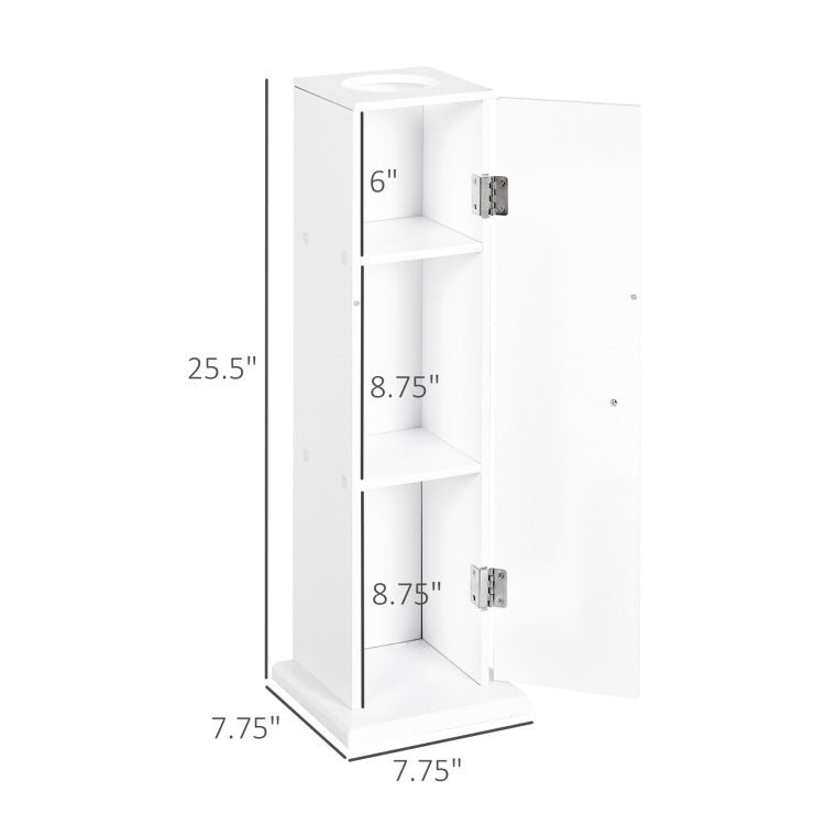 Toilet Paper Cabinet, Small Bathroom Corner Floor Cabinet With Doors And Shelves, Thin Storage Bathroom Organizer For Paper Shampoo, White