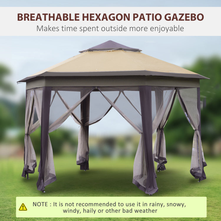 13' X 13' Pop Up Gazebo, Hexagonal Canopy Shelter With 6 Zippered Mesh Netting, Event Tent With Strong Steel Frame For Patio Backyard Garden Wedding Party