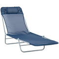 Folding Chaise Lounge Pool Chair, Patio Sun Tanning Chair, Outdoor Lounge Chair With 6 Position Reclining Back, Mesh Seat, And Headrest For Beach, Yard, Patio, Blue