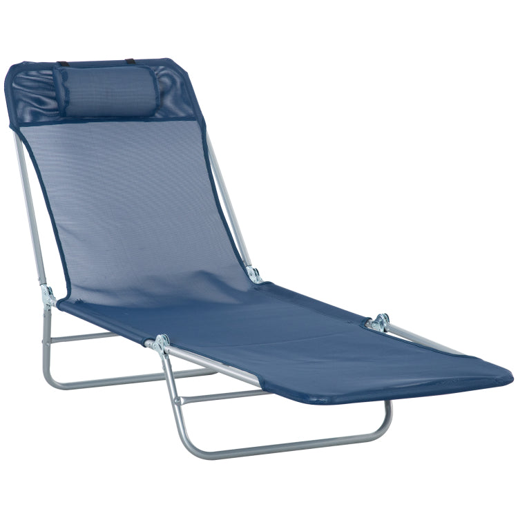 Folding Chaise Lounge Pool Chair, Patio Sun Tanning Chair, Outdoor Lounge Chair With 6 Position Reclining Back, Mesh Seat, And Headrest For Beach, Yard, Patio, Blue