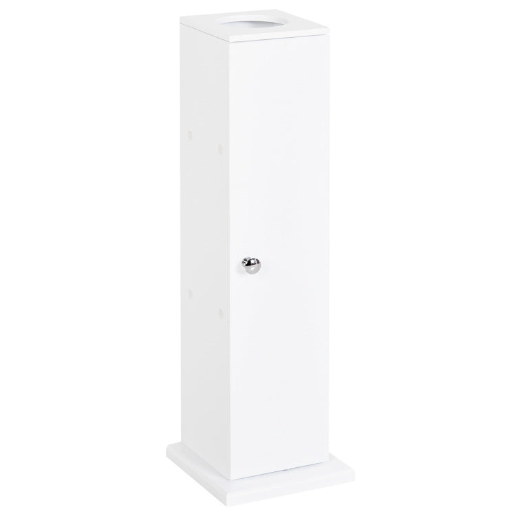 Toilet Paper Cabinet, Small Bathroom Corner Floor Cabinet With Doors And Shelves, Thin Storage Bathroom Organizer For Paper Shampoo, White