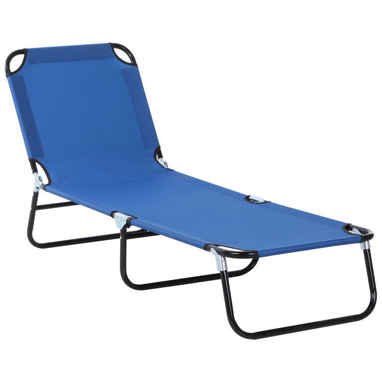 Folding Chaise Lounge Pool Chair, Patio Sun Tanning Chair, Outdoor Lounge Chair With 5 Positions Reclining Back, Oxford Fabric Seat For Beach, Yard, Patio, Blue