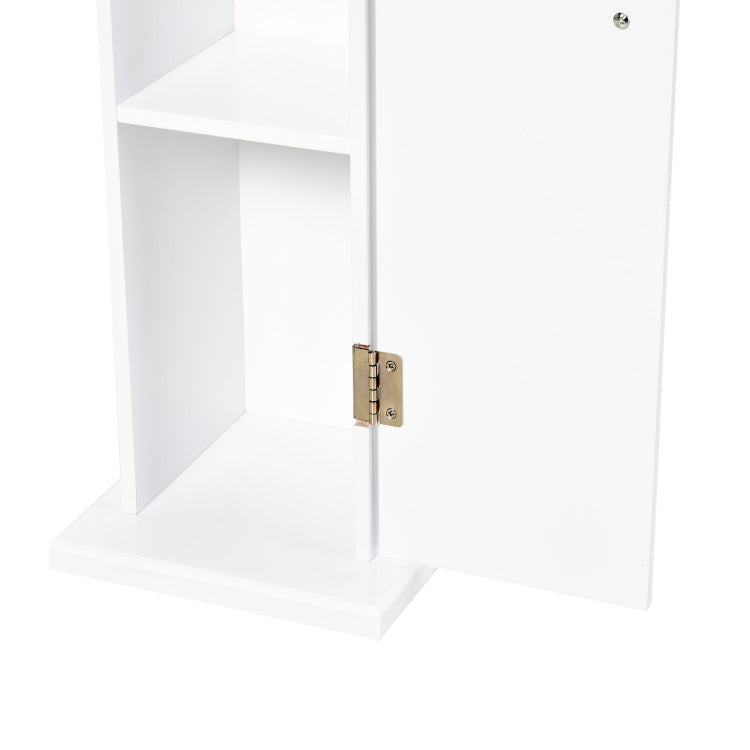 Toilet Paper Cabinet, Small Bathroom Corner Floor Cabinet With Doors And Shelves, Thin Storage Bathroom Organizer For Paper Shampoo, White