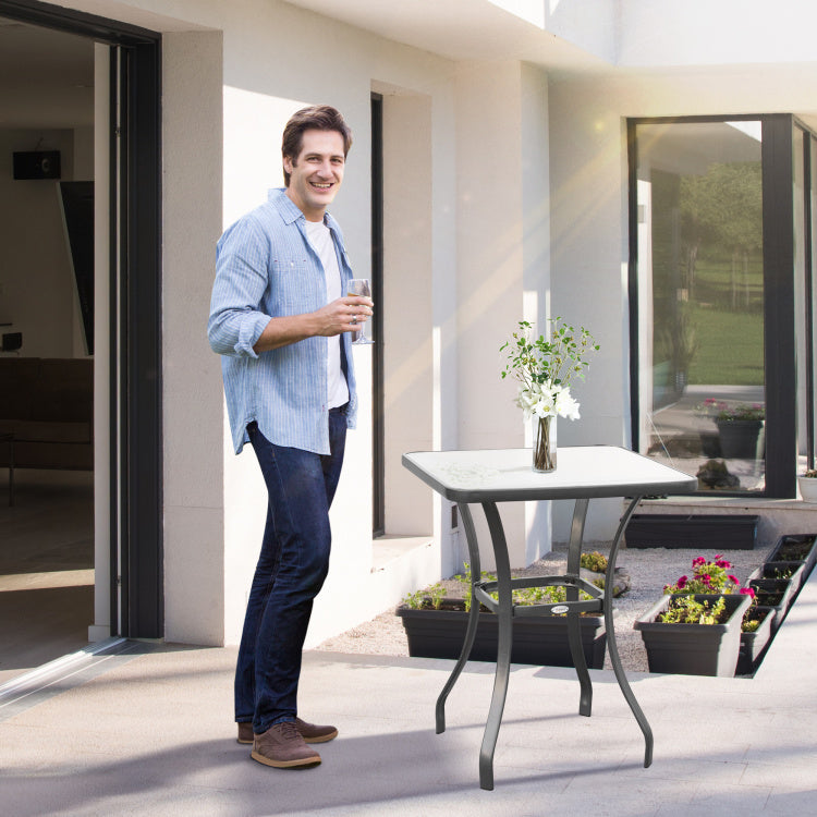 27" Square Bistro Table Garden Dining Table Outdoor Tempered Glass Table