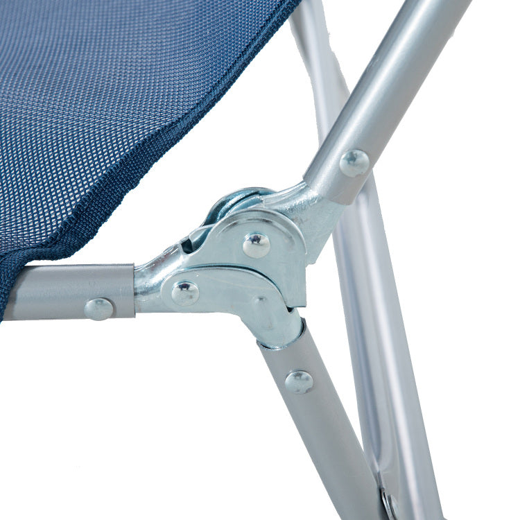 Folding Chaise Lounge Pool Chair, Patio Sun Tanning Chair, Outdoor Lounge Chair With 6 Position Reclining Back, Mesh Seat, And Headrest For Beach, Yard, Patio, Blue