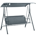 3 Person Porch Swing With Stand, Outdoor Swing For Patio Porch With Adjustable Tilt Canopy And Comfortable Swing Bench Style Seat, Steel Frame, Gray