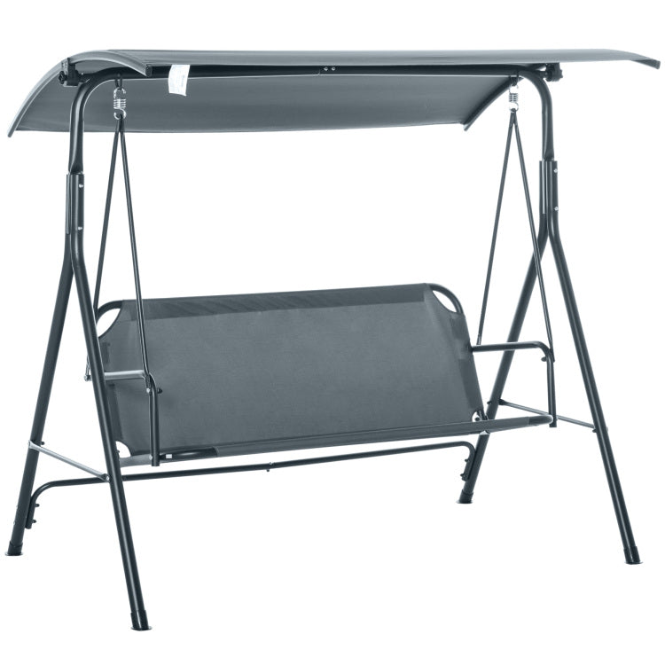 3 Person Porch Swing With Stand, Outdoor Swing For Patio Porch With Adjustable Tilt Canopy And Comfortable Swing Bench Style Seat, Steel Frame, Gray