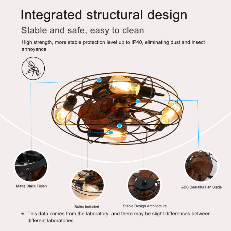 Caged With Light, 20'' Farmhouse Low Profile Lights With Remote Control, Modern Enclosed 4X E26 Bulb S With Reversible Motor Living Room Bedroom Kitchen, Black