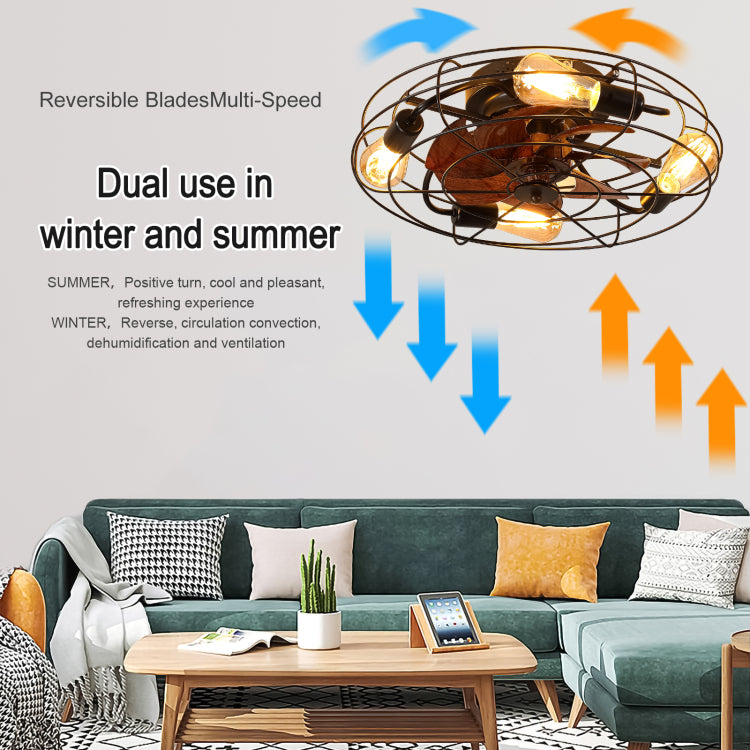 Caged With Light, 20'' Farmhouse Low Profile Lights With Remote Control, Modern Enclosed 4X E26 Bulb S With Reversible Motor Living Room Bedroom Kitchen, Black