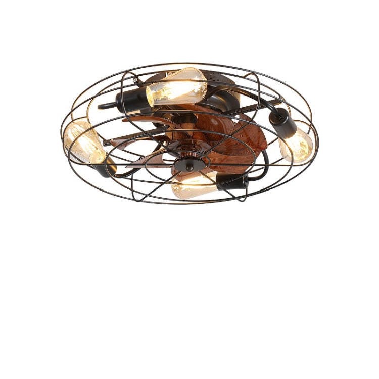 Caged With Light, 20'' Farmhouse Low Profile Lights With Remote Control, Modern Enclosed 4X E26 Bulb S With Reversible Motor Living Room Bedroom Kitchen, Black