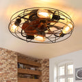 Caged With Light, 20'' Farmhouse Low Profile Lights With Remote Control, Modern Enclosed 4X E26 Bulb S With Reversible Motor Living Room Bedroom Kitchen, Black