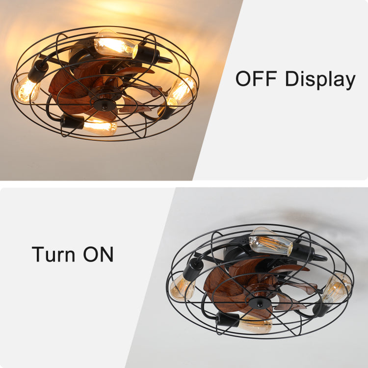Caged With Light, 20'' Farmhouse Low Profile Lights With Remote Control, Modern Enclosed 4X E26 Bulb S With Reversible Motor Living Room Bedroom Kitchen, Black