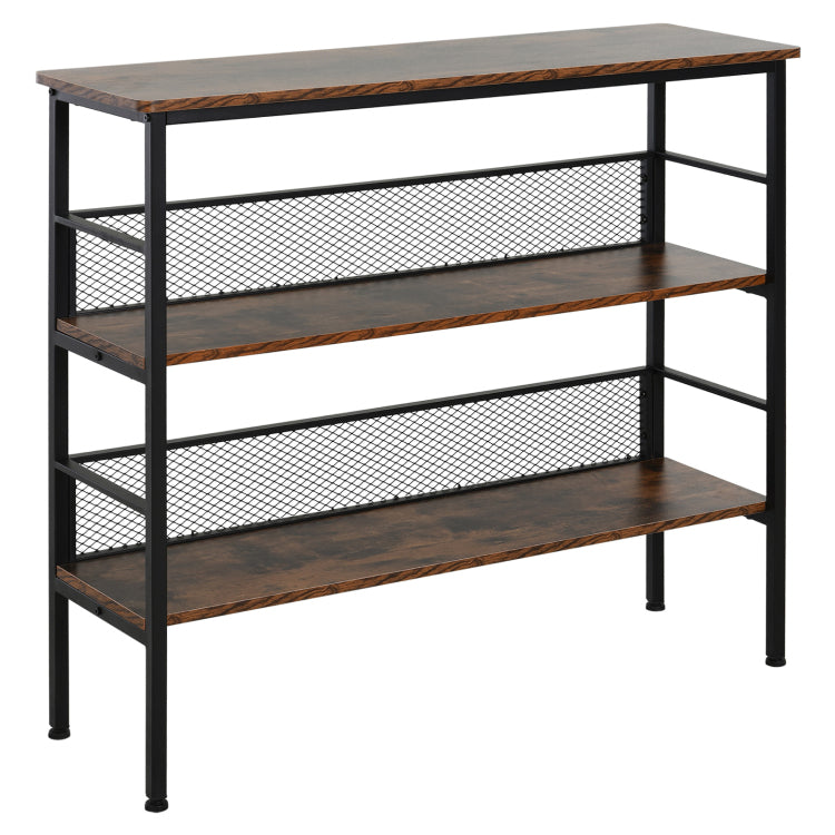 3 Tier Console Table Industrial Style Storage Metal Wooden Shelf With A Robust Multi Functional Design & Adjustable Feet, Black